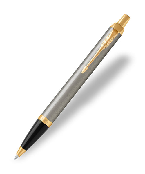 Parker IM Ballpoint Pen - Brushed Metal with Gold Trim