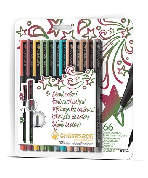 Chameleon Fineliner Pens - 12 Assorted Designer Colours