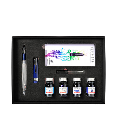 J Herbin Tempête Fountain Pen Set with Ink Selection - Blue